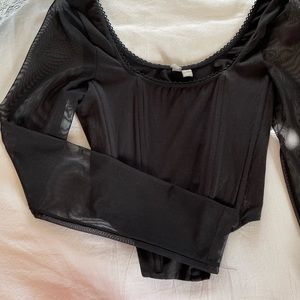 ASOS black corset, sheer sleeves crop top size US8